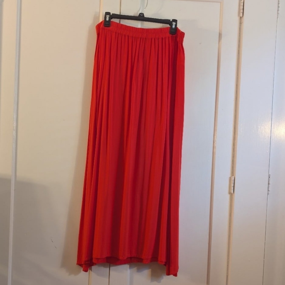 Old Navy Tropical Maxi Spitfire Midi Skirt, L, Orangish Red, 100% Rayon, EUC - Picture 2 of 7